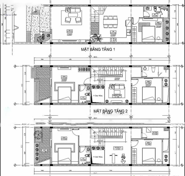 bản vẽ nhà ống 3 tầng hiện đại