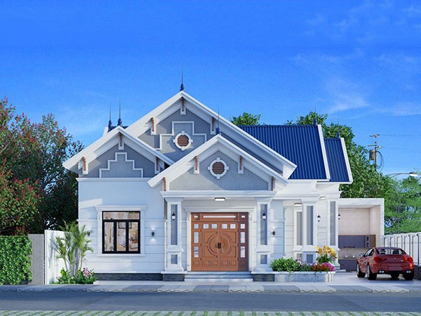 mẫu nhà cấp 4 mái thái ở nông thôn có gara ô tô