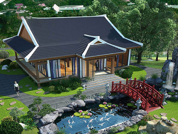 mẫu nhà cấp 4 mái thái ở nông thôn có ao
