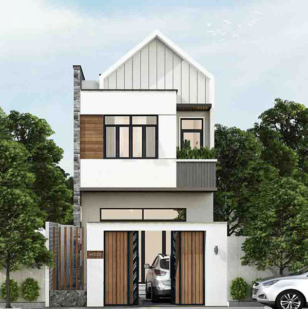 mẫu nhà ống 2 tầng mái vòm