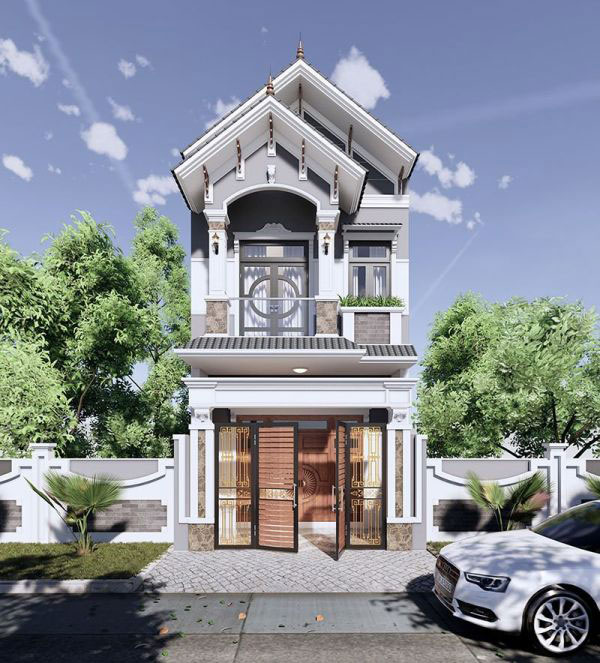 mẫu nhà ống 2 tầng mái thái 5x20m