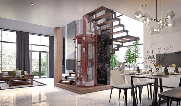 mẫu phòng khách đẹp kết hợp với thang máy 7