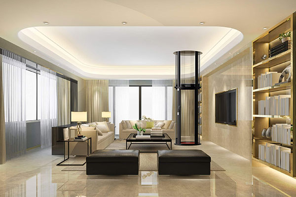 mẫu phòng khách đẹp kết hợp với thang máy