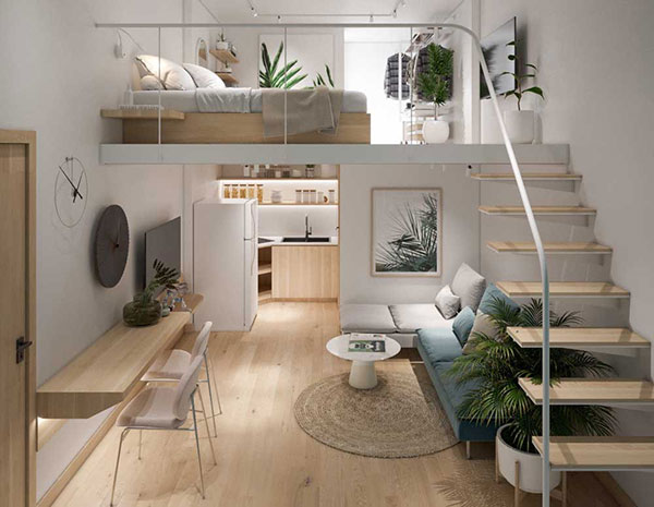 mẫu thiết kế nhà gác lửng 3 phòng ngủ hiện đại