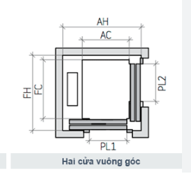 Thang máy 2 cửa vuông góc